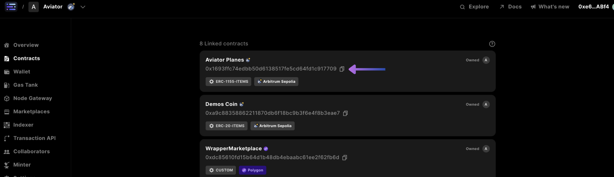 copy contract address